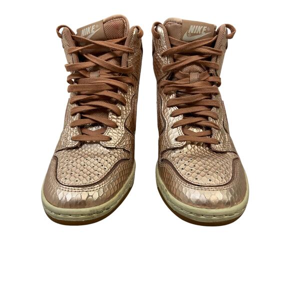 Nike Sky Hi Dunk Wedge High Top Sneakers Lace Up Snake Metallic Rose Gold Size 6 - Picture 4 of 11